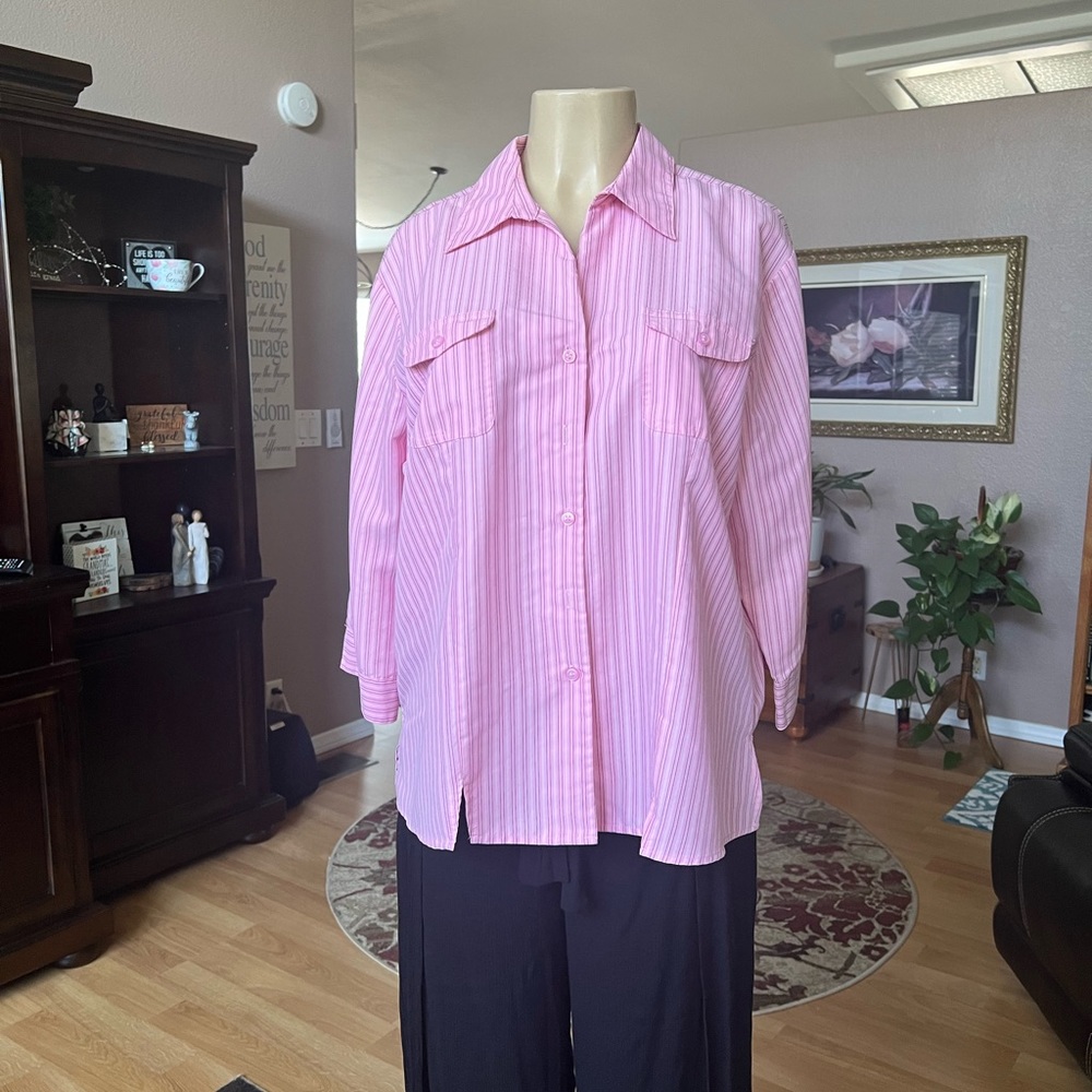 Apparenza pink, black & white 3/4 sleeve blouse-size 1X